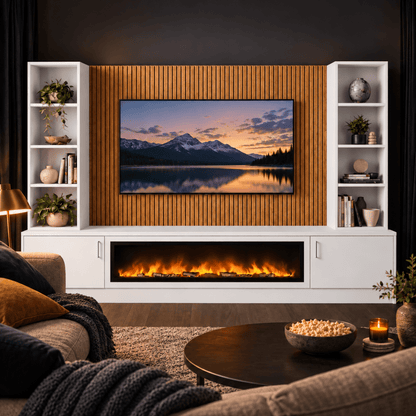 Wollaton Smooth Fireplace Media Wall Double Bookcase Unit - 40" Fire 5 - Online Bedrooms