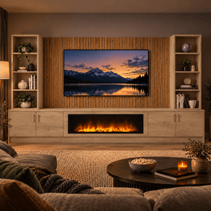 Wollaton Smooth Fireplace Media Wall Double Bookcase Unit - 40" Fire 14 - Online Bedrooms
