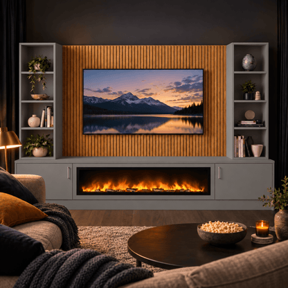 Wollaton Smooth Fireplace Media Wall Double Bookcase Unit - 40" Fire 4 - Online Bedrooms