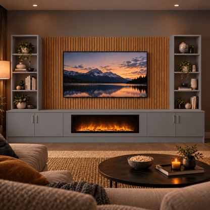 Wollaton Smooth Fireplace Media Wall Double Bookcase Unit - 40" Fire 18 - Online Bedrooms
