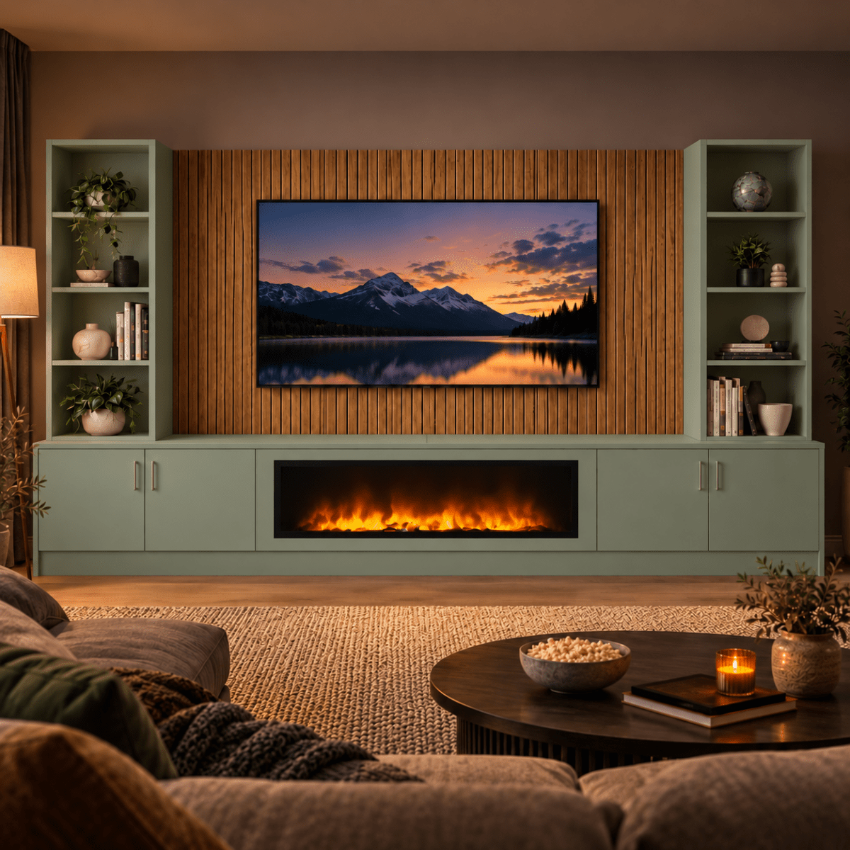 Wollaton Smooth Fireplace Media Wall Double Bookcase Unit - 40" Fire 13 - Online Bedrooms