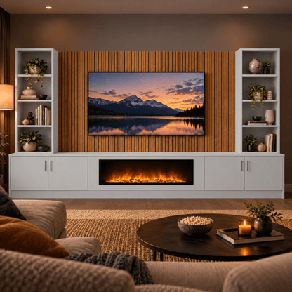 Wollaton Smooth Fireplace Media Wall Double Bookcase Unit - 40" Fire 17 - Online Bedrooms