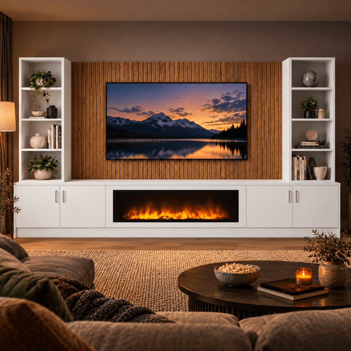 Wollaton Smooth Fireplace Media Wall Double Bookcase Unit - 40" Fire 12 - Online Bedrooms