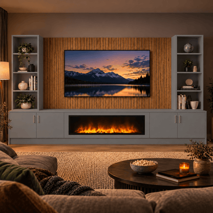 Wollaton Smooth Fireplace Media Wall Double Bookcase Unit - 40" Fire 11 - Online Bedrooms