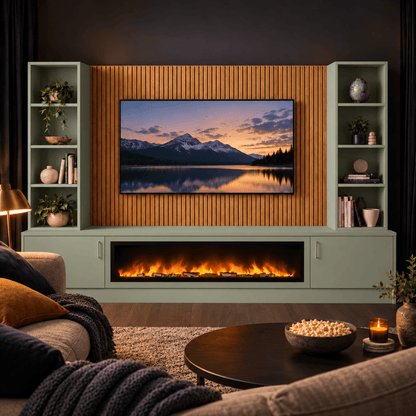 Wollaton Smooth Fireplace Media Wall Double Bookcase Unit - 40" Fire 6 - Online Bedrooms