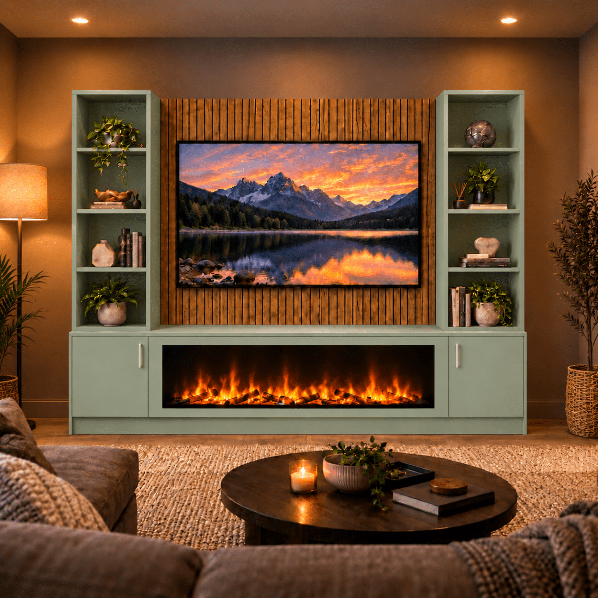 Wollaton Smooth Fireplace Media Wall Double Bookcase Unit - Large 60" Fire 6 - Online Bedrooms