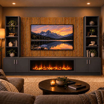 Wollaton Smooth Fireplace Media Wall Double Bookcase Unit - Large 60" Fire 8 - Online Bedrooms