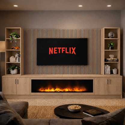 Wollaton Smooth Fireplace Media Wall Double Bookcase Unit - Large 60" Fire 16 - Online Bedrooms