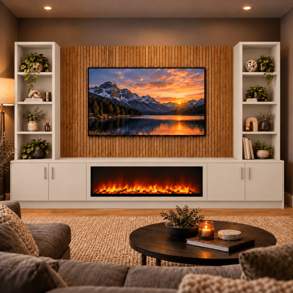 Wollaton Smooth Fireplace Media Wall Double Bookcase Unit - Large 60" Fire 16 - Online Bedrooms