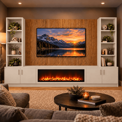 Wollaton Smooth Fireplace Media Wall Double Bookcase Unit - Large 60" Fire 16 - Online Bedrooms