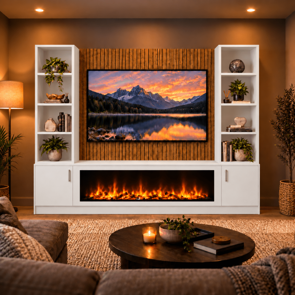 Wollaton Smooth Fireplace Media Wall Double Bookcase Unit - Large 60" Fire 5 - Online Bedrooms