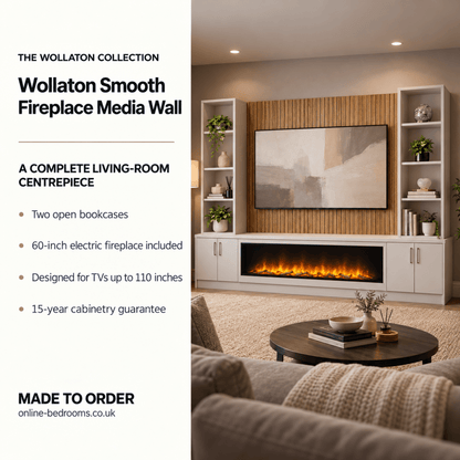 Wollaton Smooth Fireplace Media Wall Double Bookcase Unit - Large 60" Fire 2 - Online Bedrooms