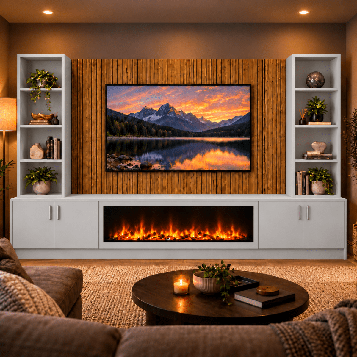 Wollaton Smooth Fireplace Media Wall Double Bookcase Unit - Large 60" Fire 10 - Online Bedrooms
