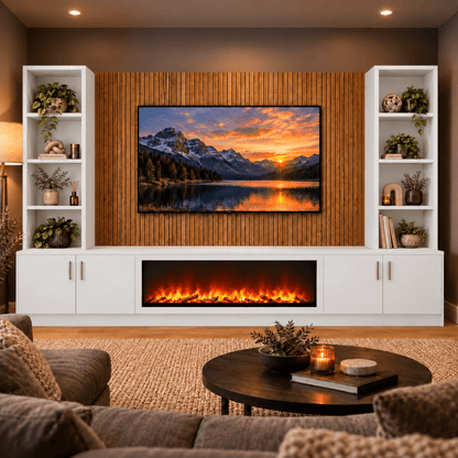 Wollaton Smooth Fireplace Media Wall Double Bookcase Unit - Large 60" Fire 19 - Online Bedrooms
