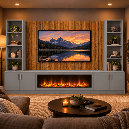 Wollaton Smooth Fireplace Media Wall Double Bookcase Unit - Large 60" Fire 11 - Online Bedrooms