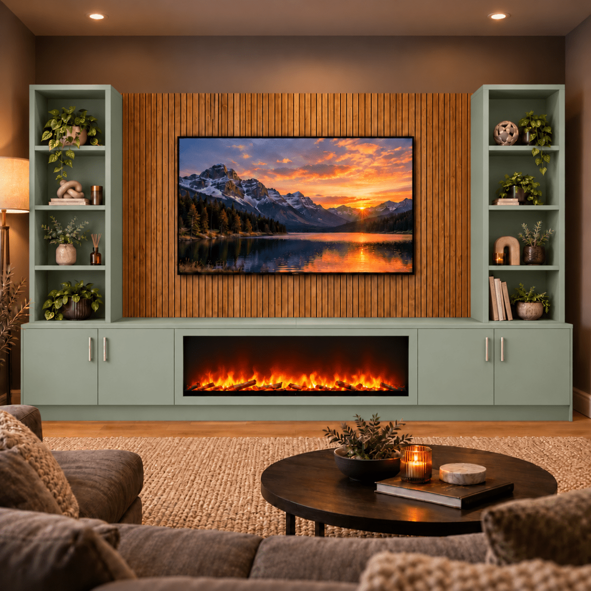 Wollaton Smooth Fireplace Media Wall Double Bookcase Unit - Large 60" Fire 20 - Online Bedrooms