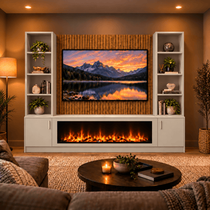 Wollaton Smooth Fireplace Media Wall Double Bookcase Unit - Large 60" Fire 2 - Online Bedrooms