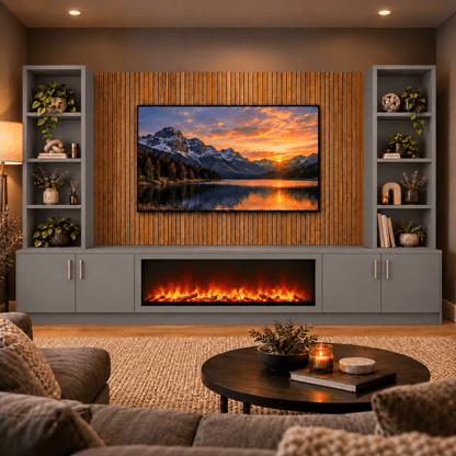 Wollaton Smooth Fireplace Media Wall Double Bookcase Unit - Large 60" Fire 18 - Online Bedrooms