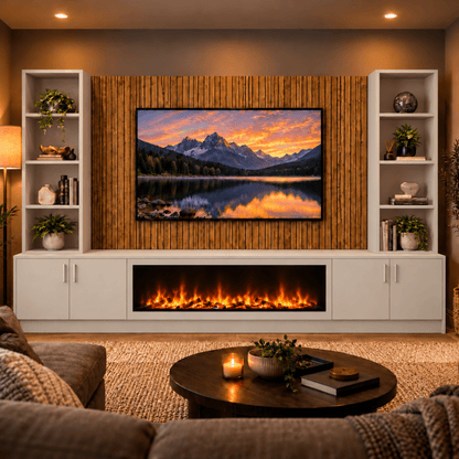 Wollaton Smooth Fireplace Media Wall Double Bookcase Unit - Large 60" Fire 9 - Online Bedrooms