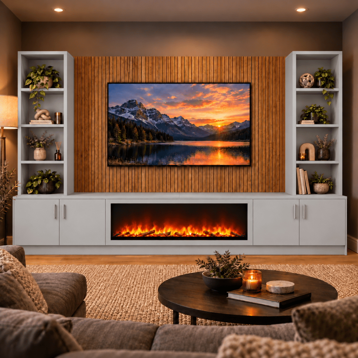 Wollaton Smooth Fireplace Media Wall Double Bookcase Unit - Large 60" Fire 17 - Online Bedrooms