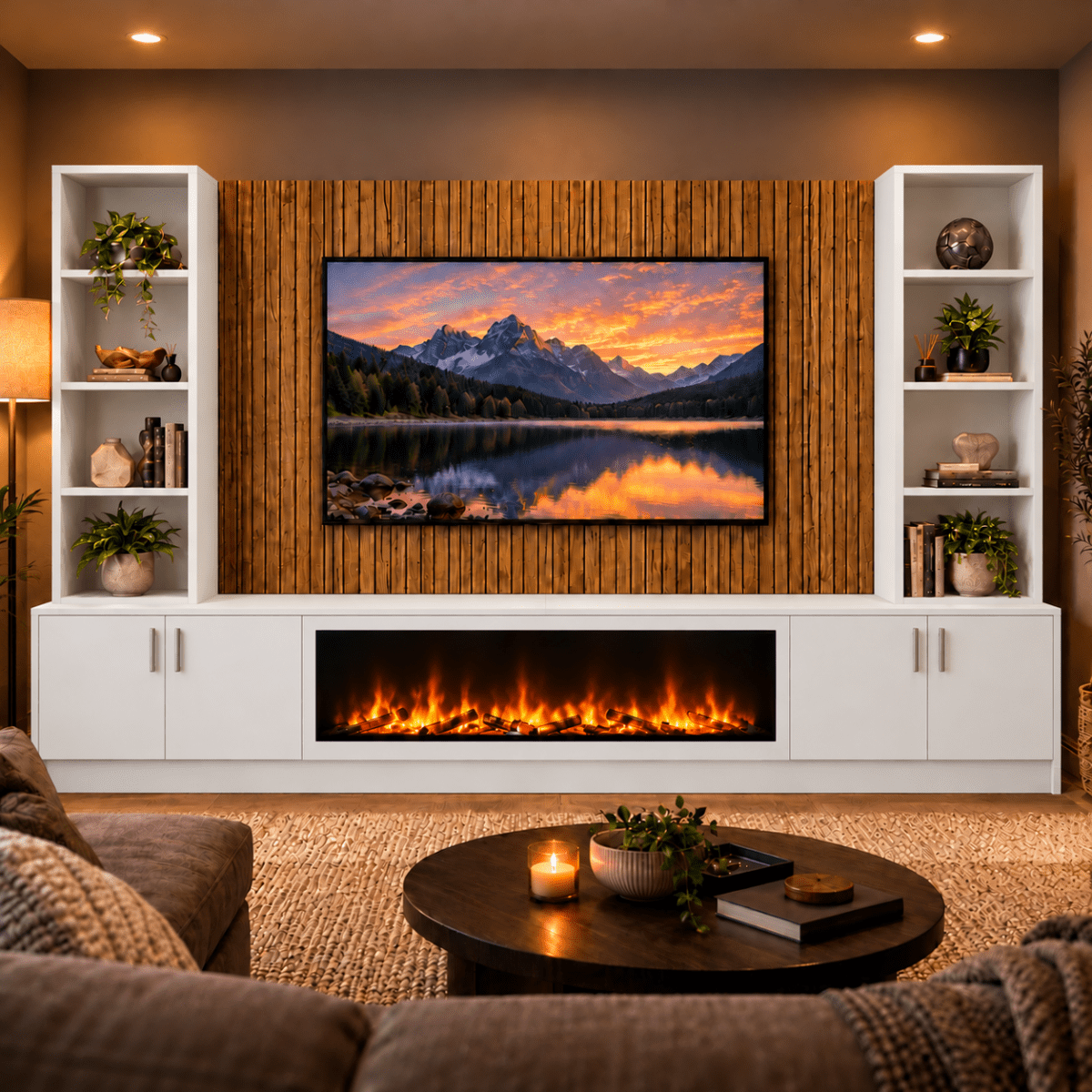 Wollaton Smooth Fireplace Media Wall Double Bookcase Unit - Large 60" Fire 12 - Online Bedrooms