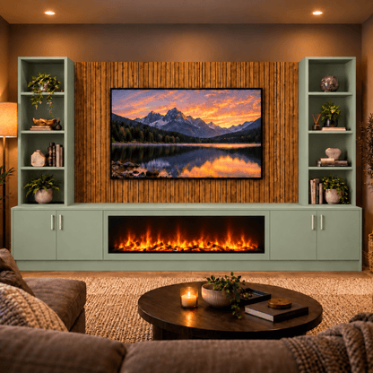 Wollaton Smooth Fireplace Media Wall Double Bookcase Unit - Large 60" Fire 13 - Online Bedrooms
