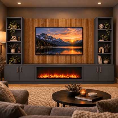 Wollaton Smooth Fireplace Media Wall Double Bookcase Unit - Large 60" Fire 15 - Online Bedrooms