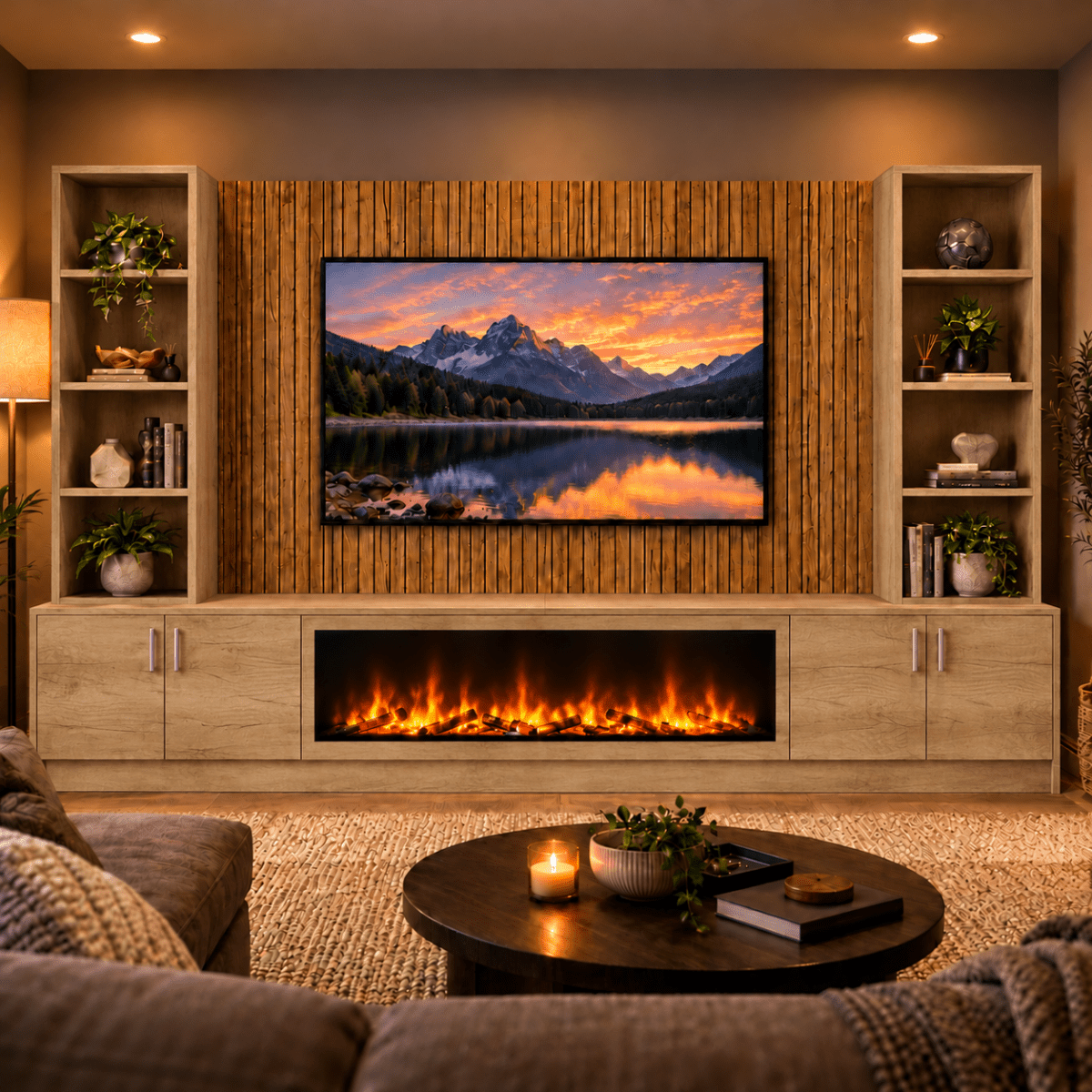 Wollaton Smooth Fireplace Media Wall Double Bookcase Unit - Large 60" Fire 14 - Online Bedrooms