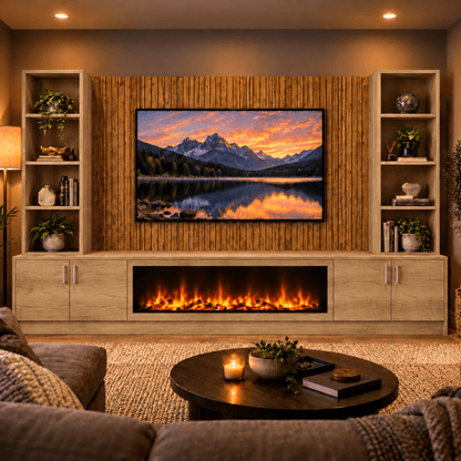 Wollaton Smooth Fireplace Media Wall Double Bookcase Unit - Large 60" Fire 14 - Online Bedrooms