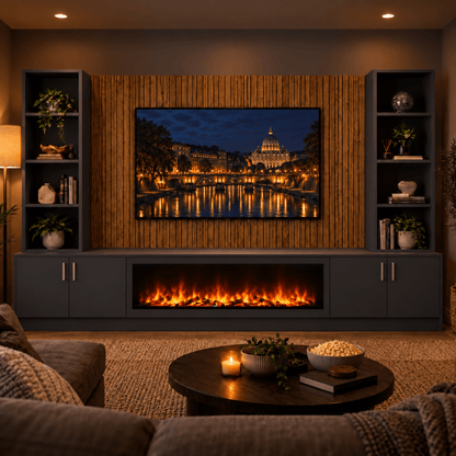 Wollaton Smooth Fireplace Media Wall Double Bookcase Unit - Large 60" Fire 22 - Online Bedrooms