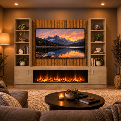 Wollaton Smooth Fireplace Media Wall Double Bookcase Unit - Large 60" Fire 7 - Online Bedrooms