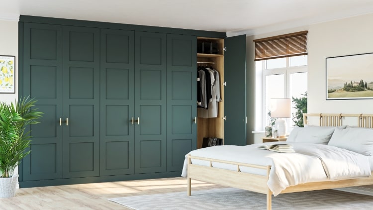 green fitted wardrobe