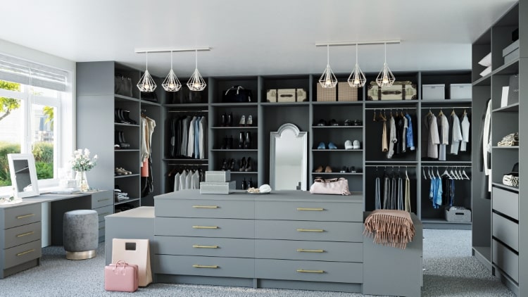 grey walk-in wardrobe